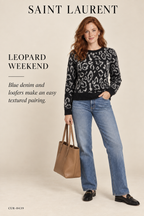 Saint Laurent Leopard Print Mohair Crew-Neck Sweater – styled: Leopard Weekend