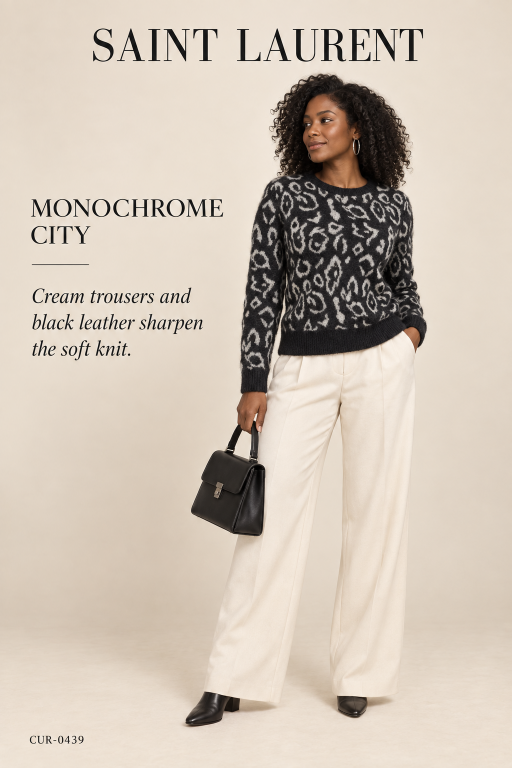 Saint Laurent Leopard Print Mohair Crew-Neck Sweater – styled: Monochrome City