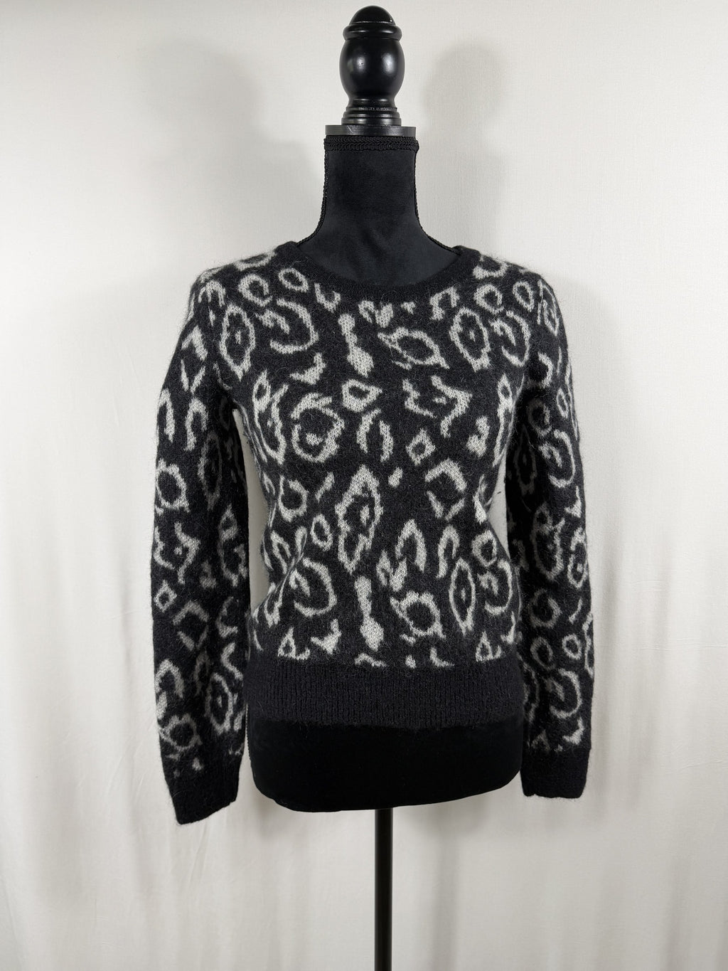 Saint Laurent Leopard Print Mohair Crew-Neck Sweater – front