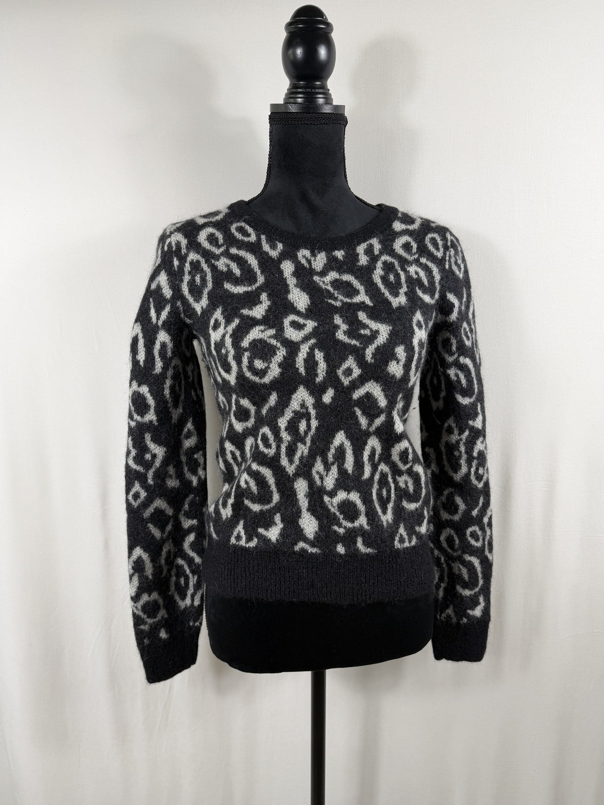 Saint Laurent Leopard Print Mohair Crew-Neck Sweater – front
