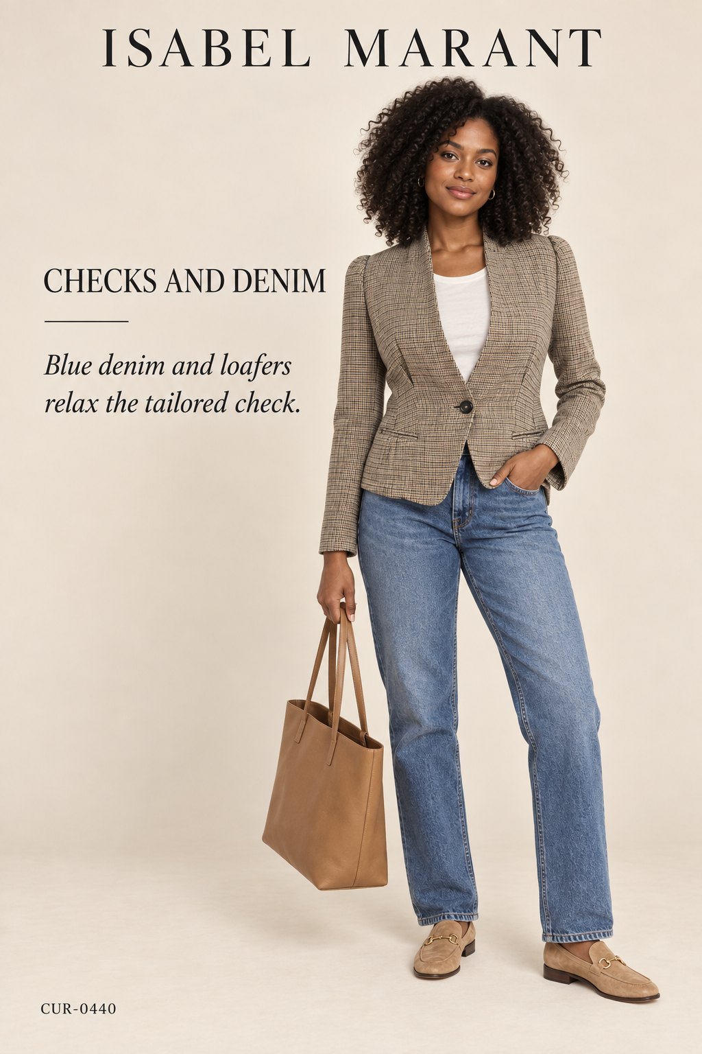 Étoile Isabel Marant Linen Check Single-Button Blazer – Neutral