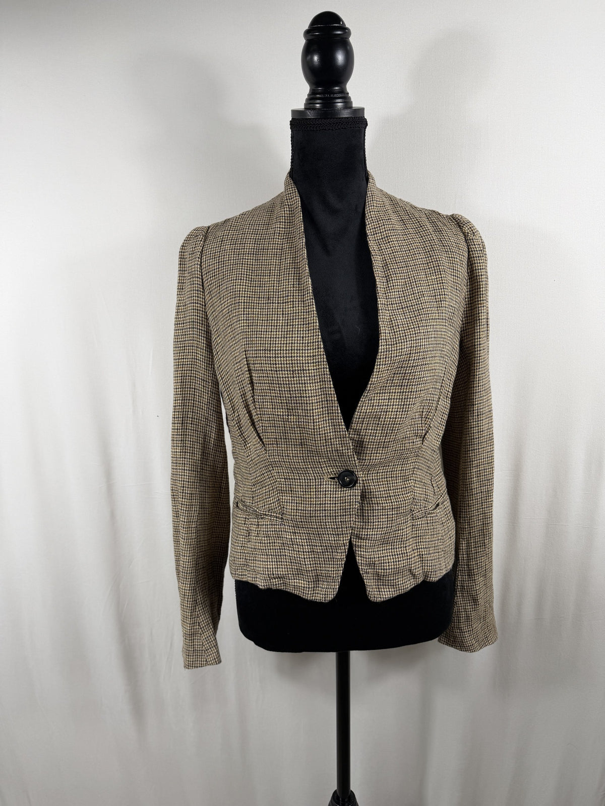 Etoile Isabel Marant Linen Check Single-Button Blazer – Neutral – front
