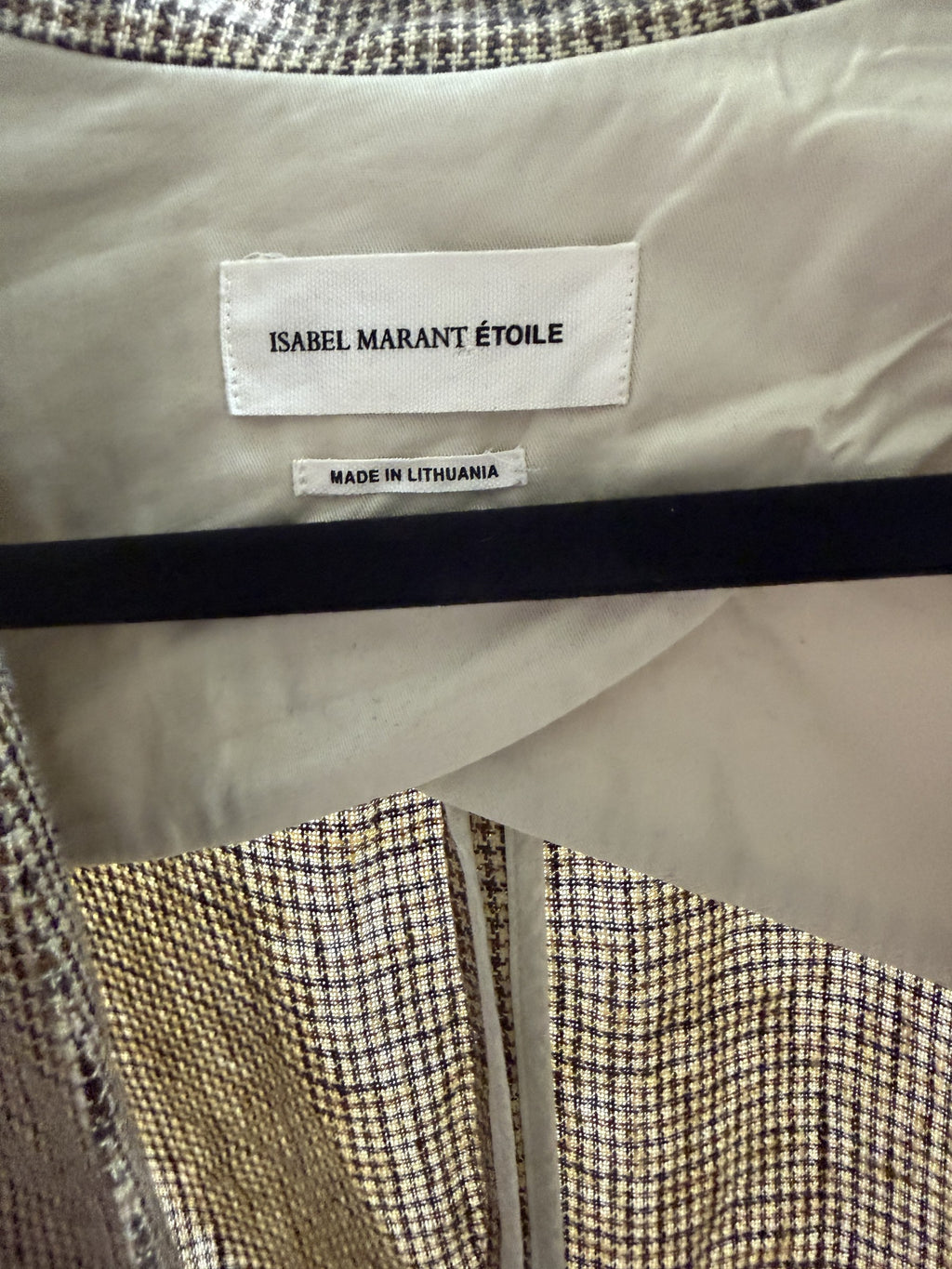 Etoile Isabel Marant Linen Check Single-Button Blazer – Neutral – label