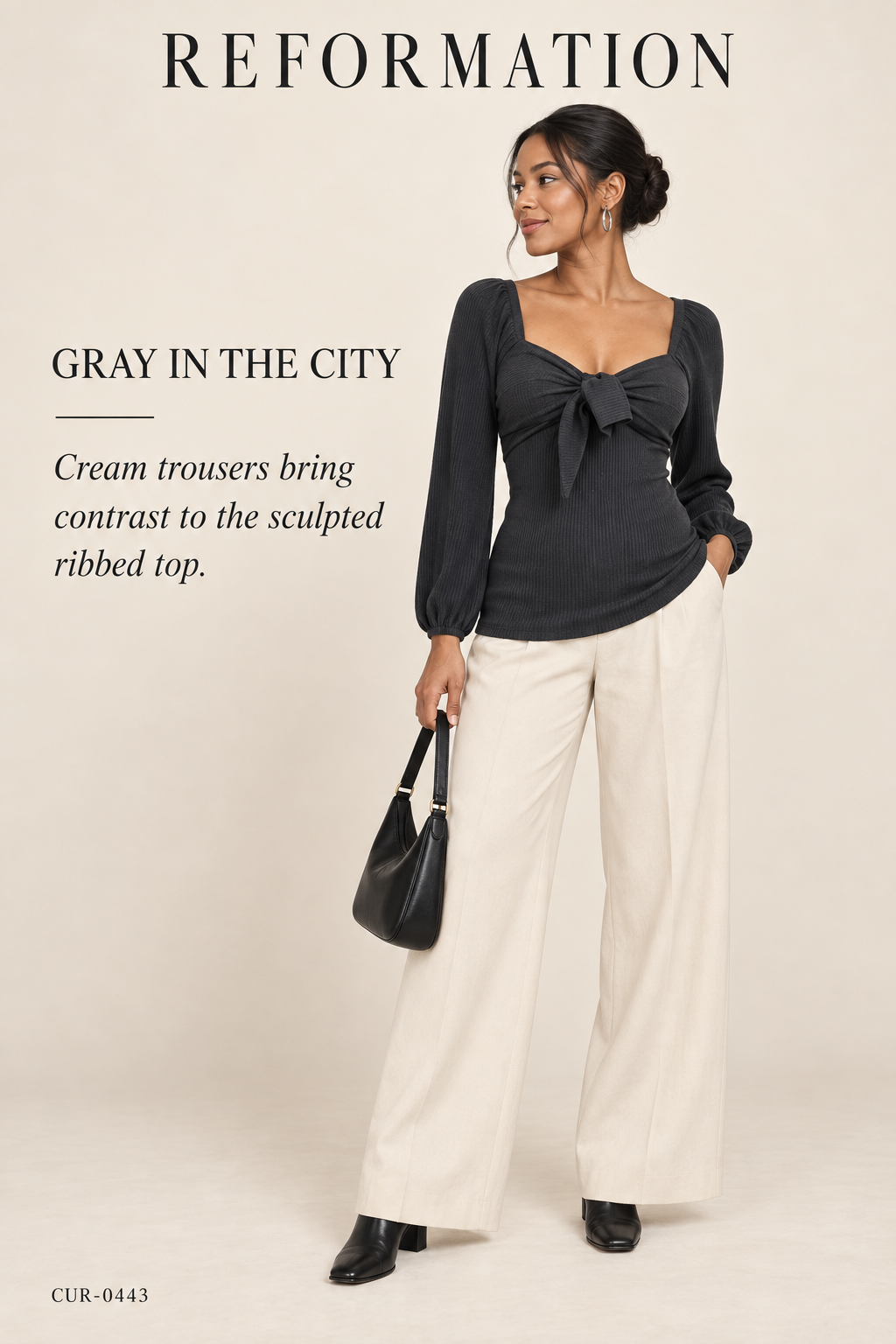 Reformation Square-Neck Ribbed Knit Tie-Front Top – Grey – styled: Gray in the City