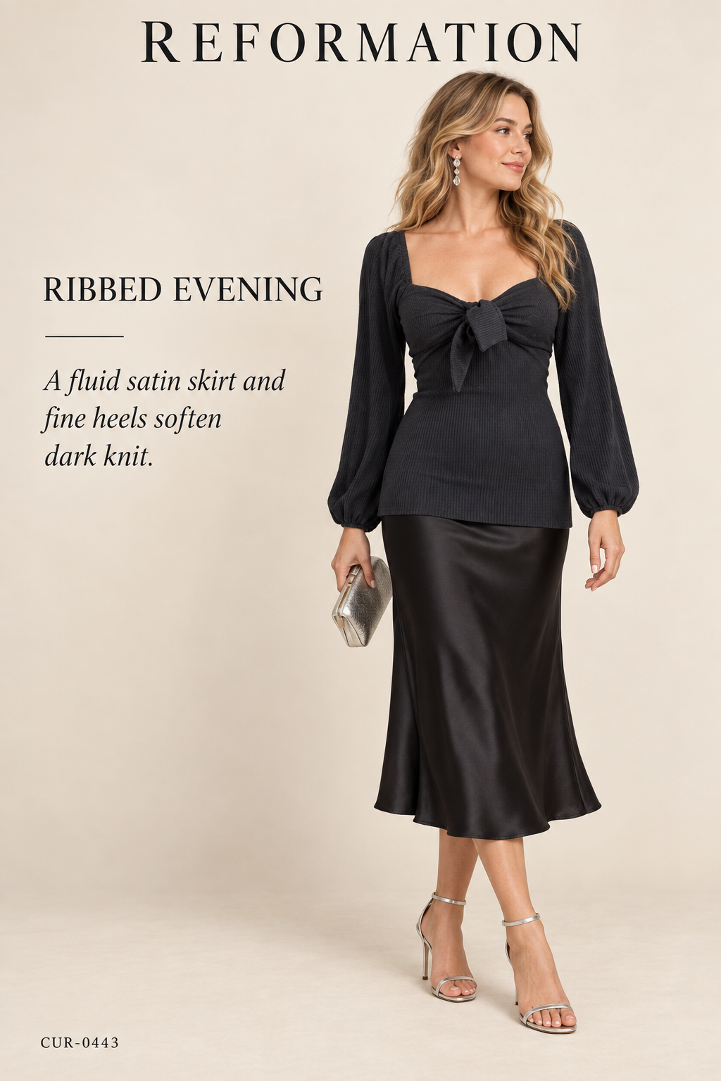 Reformation Square-Neck Ribbed Knit Tie-Front Top – Grey – styled: Ribbed Evening