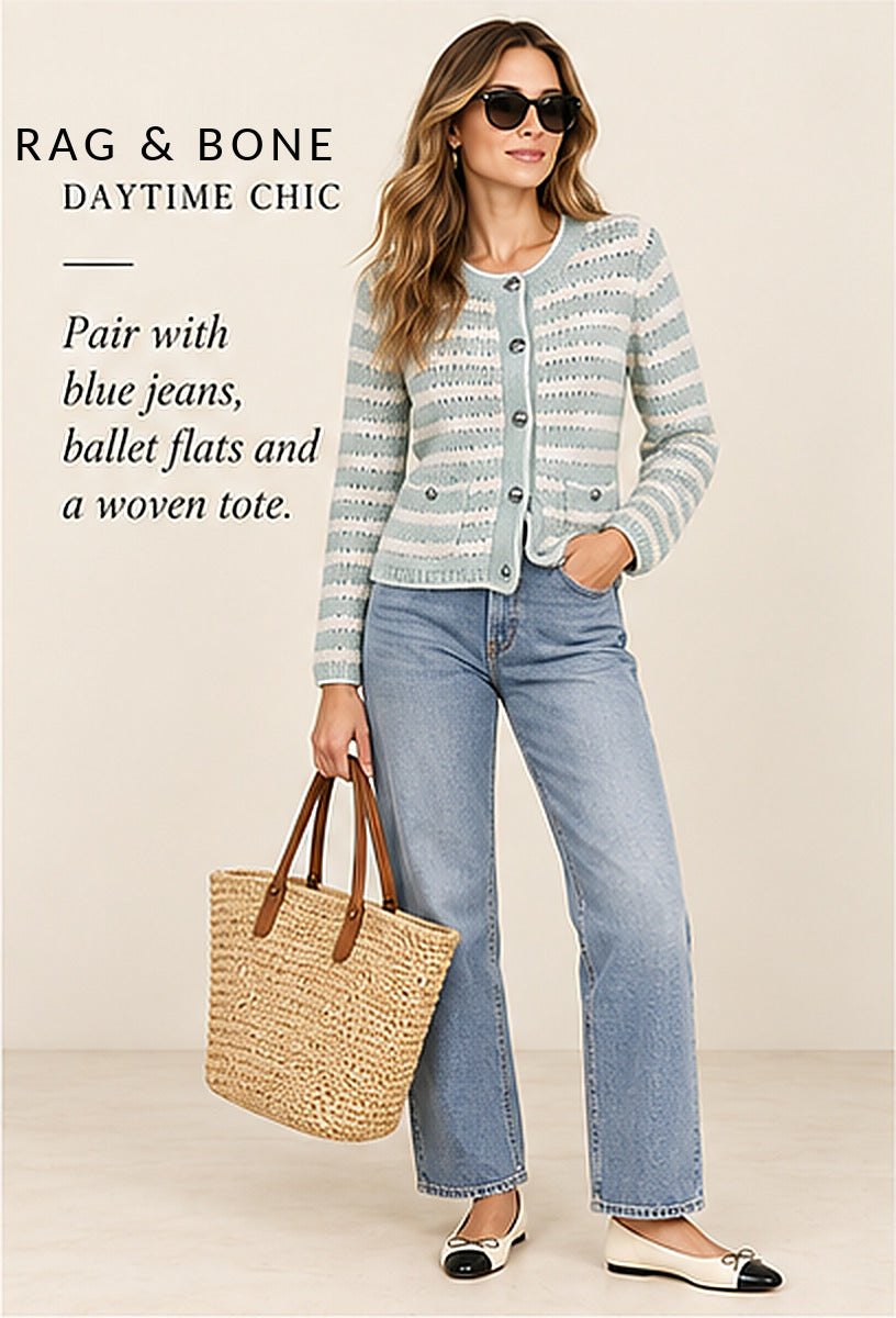 rag & bone Jace Striped Cotton-Blend Lady Cardigan – styled editorial look 1