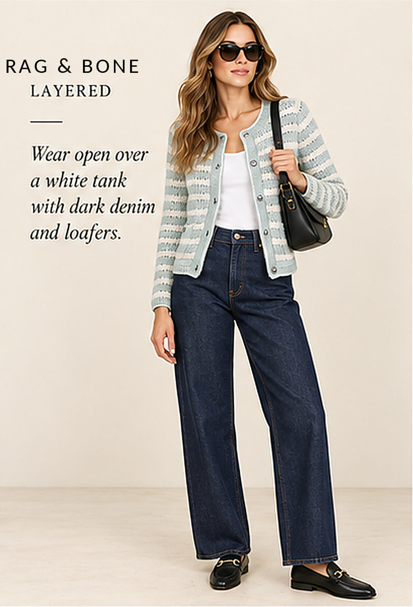 rag & bone Jace Striped Cotton-Blend Lady Cardigan – styled editorial look 3
