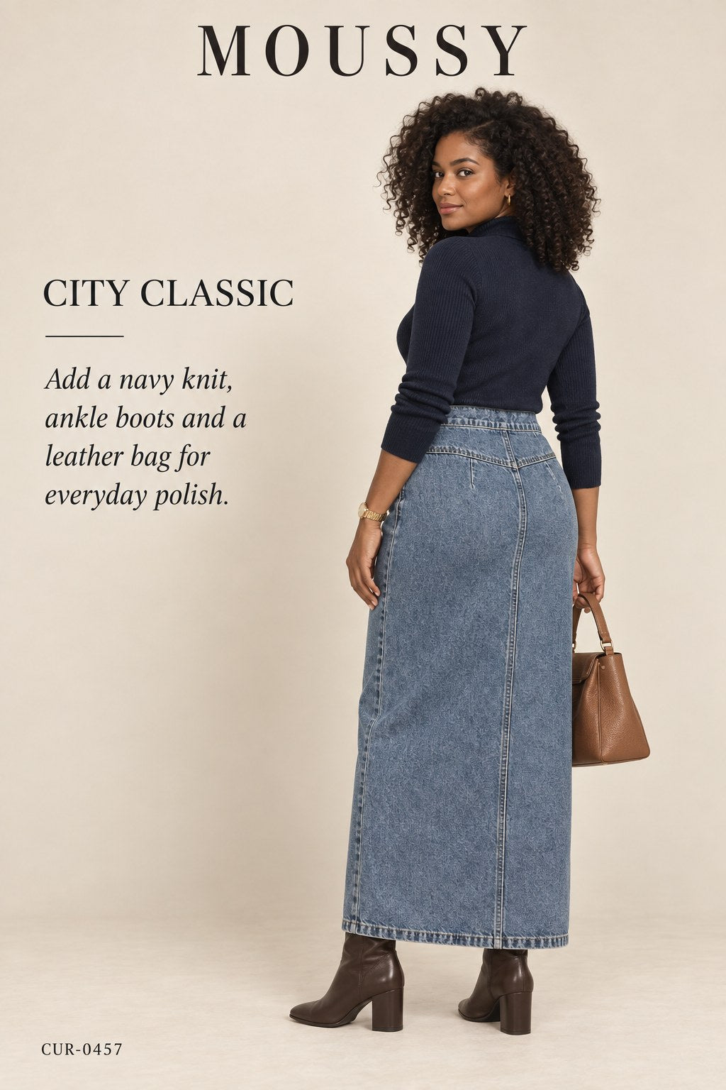 MOUSSY MV Clovernook Tight Skirt – Blue – styled editorial look 2