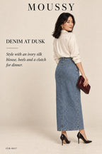 MOUSSY MV Clovernook Tight Skirt – Blue – styled editorial look 3