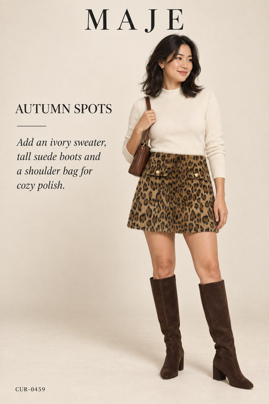 Maje Leopard Print Mini Skirt – Grand Leopard – styled editorial look 2