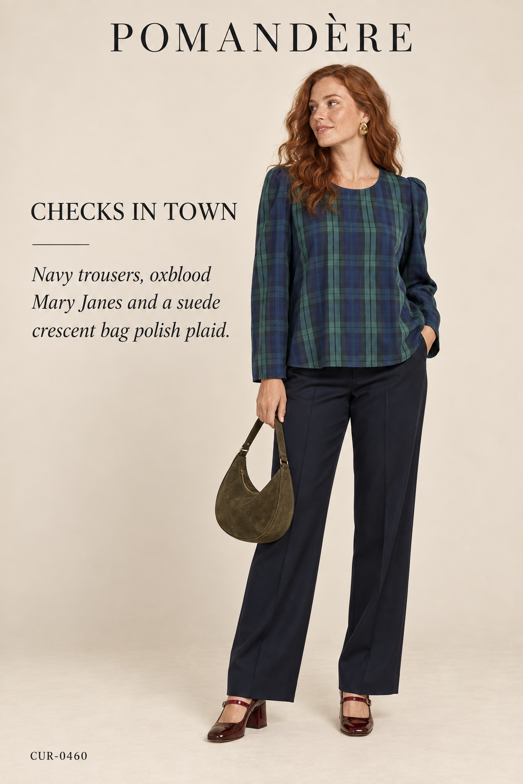 Pomandère Black Watch Plaid Puff-Shoulder Blouse – styled: Checks in Town