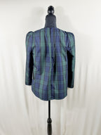 Pomandère Black Watch Plaid Puff-Shoulder Blouse – detail