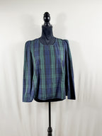 Pomandère Black Watch Plaid Puff-Shoulder Blouse – front