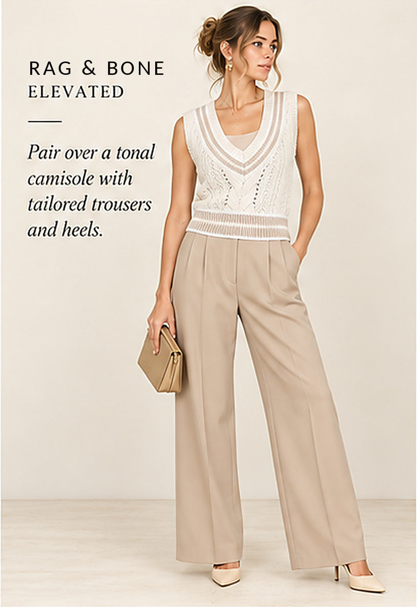 rag & bone Crochet Eyelet V-Neck Sleeveless Sweater – styled editorial look 2
