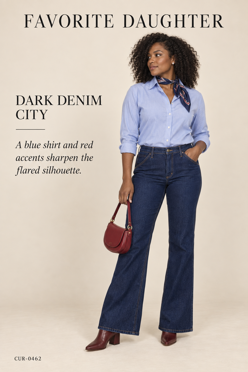Favorite Daughter The Olympia Low-Slung Flare Jean – Manchester – styled: Dark Denim City