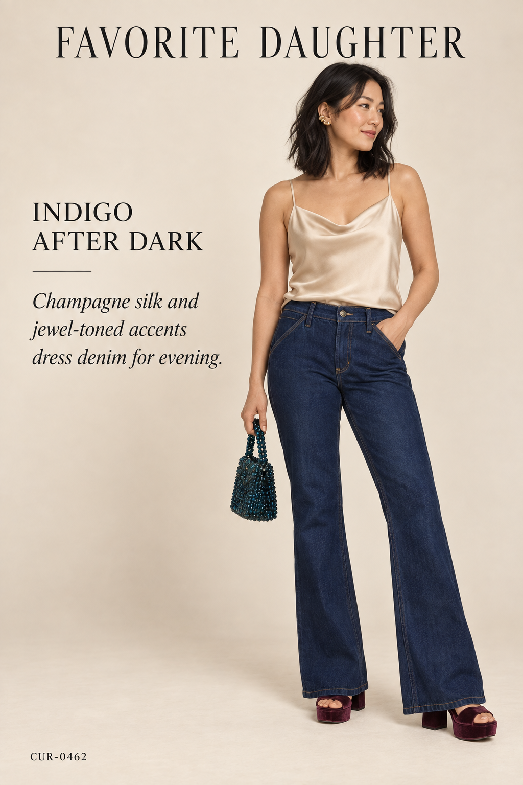 Favorite Daughter The Olympia Low-Slung Flare Jean – Manchester – styled: Indigo After Dark