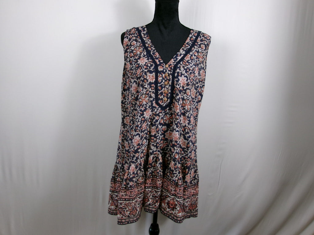 Veronica Beard Leanna Sleeveless Ruffle Minidress — Navy/Orange Multi – front
