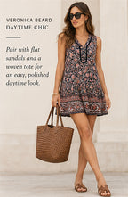 Veronica Beard Leanna Sleeveless Ruffle Minidress — Navy/Orange Multi – styled editorial look 1
