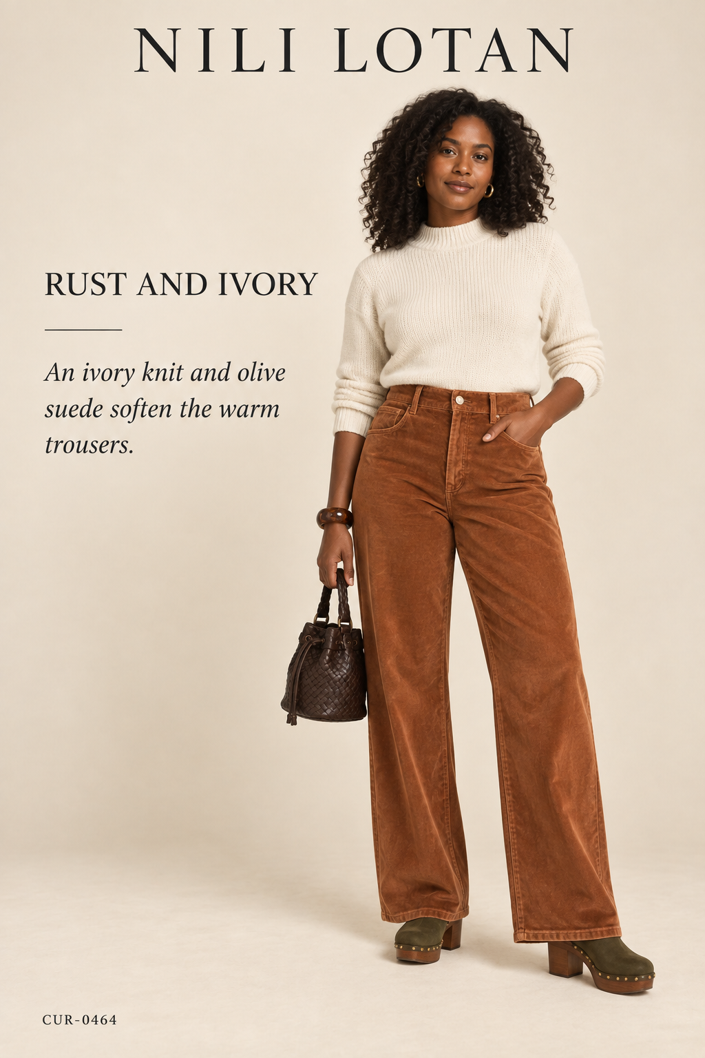 Nili Lotan Rust Corduroy Wide-Leg Trouser – styled: Rust and Ivory
