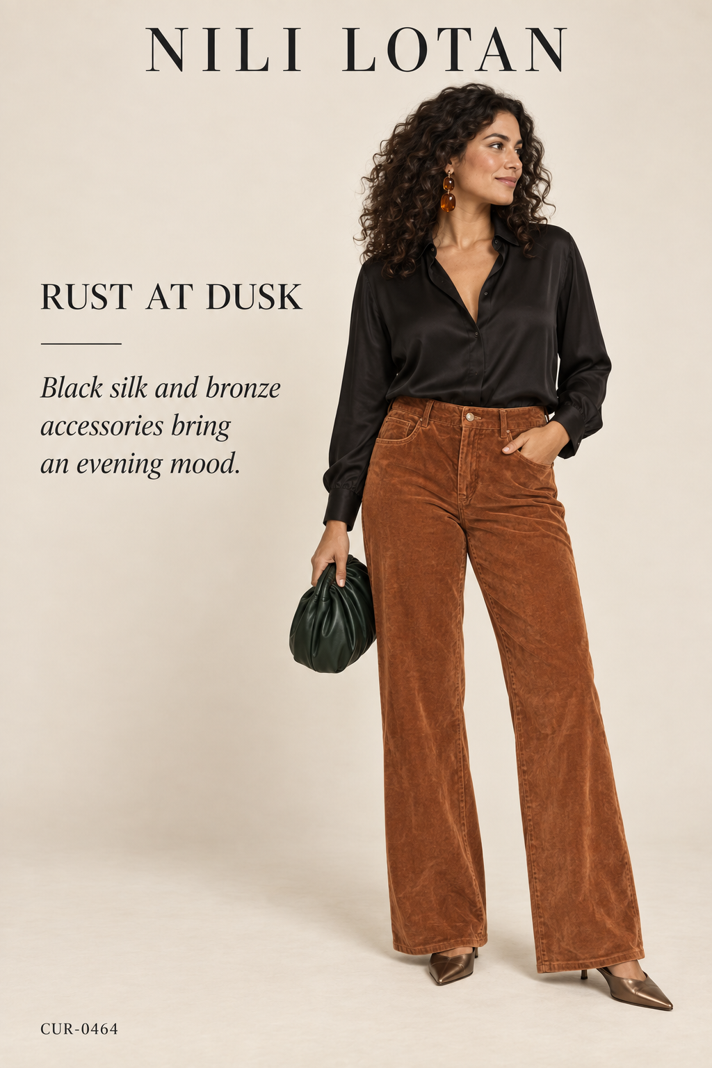 Nili Lotan Rust Corduroy Wide-Leg Trouser – styled: Rust at Dusk