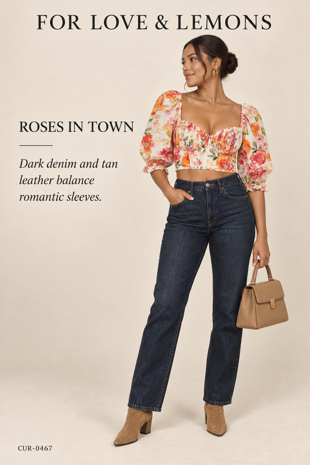 For Love & Lemons Floral Square-Neck Puff-Sleeve Crop Top – styled: Roses in Town