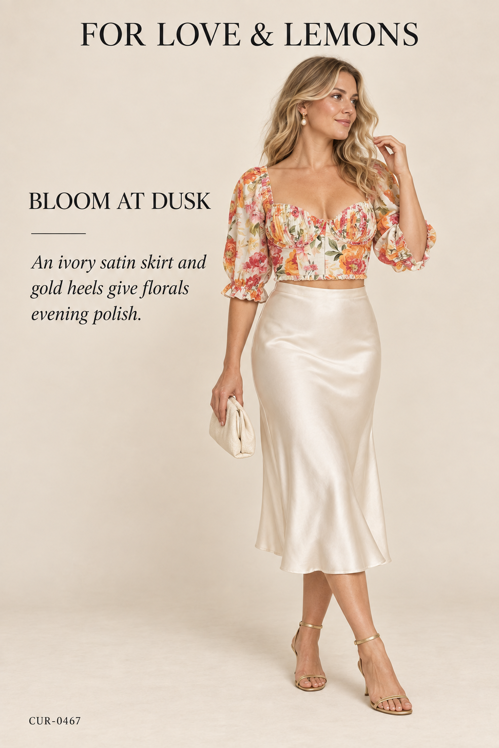 For Love & Lemons Floral Square-Neck Puff-Sleeve Crop Top – styled: Bloom at Dusk