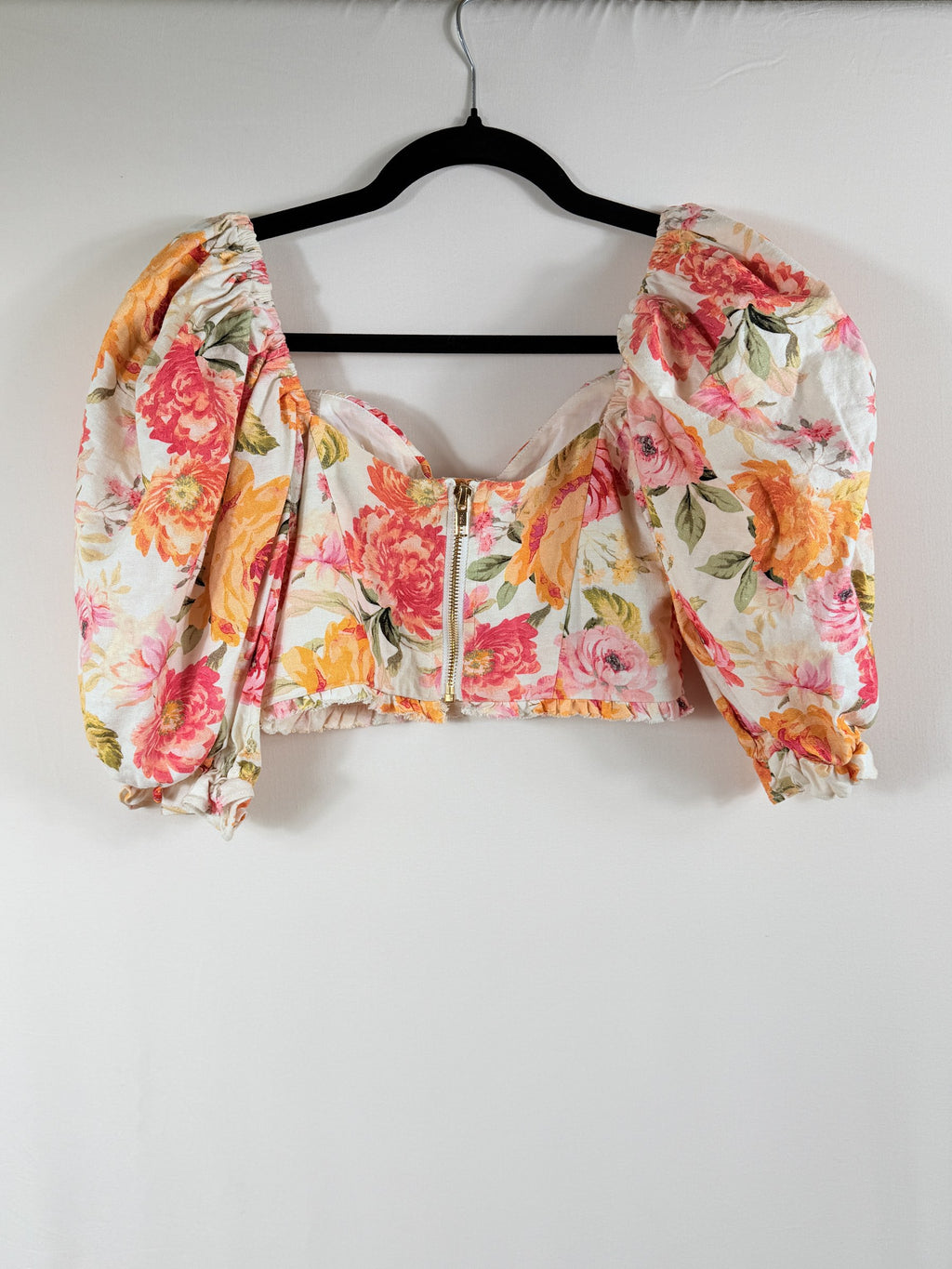For Love & Lemons Floral Square-Neck Puff-Sleeve Crop Top – back