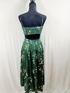 Reformation Silk Two-Piece Set – Green Floral Cami & Midi Skirt – back
