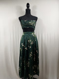 Reformation Silk Two-Piece Set – Green Floral Cami & Midi Skirt – front