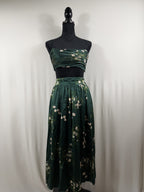 Reformation Silk Two-Piece Set – Green Floral Cami & Midi Skirt – front