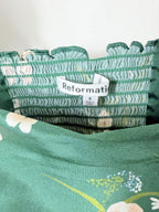 Reformation Silk Two-Piece Set – Green Floral Cami & Midi Skirt – label