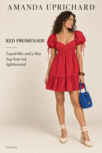 Amanda Uprichard Square-Neck Puff-Sleeve Babydoll Mini Dress — Red — styling illustration