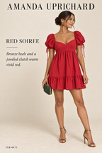 Amanda Uprichard Square-Neck Puff-Sleeve Babydoll Mini Dress — Red — styling illustration