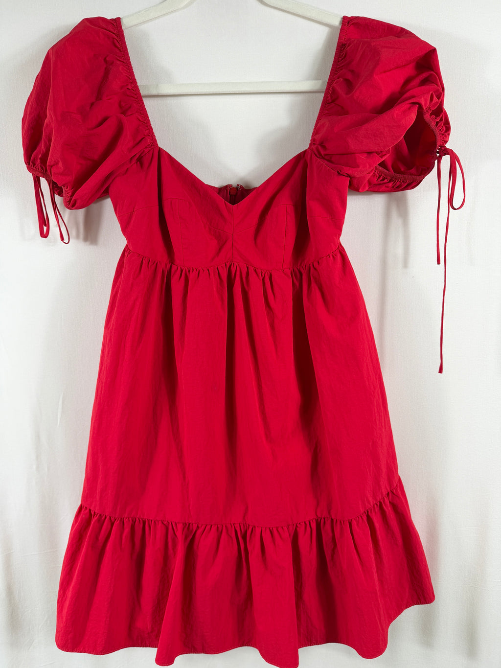 Amanda Uprichard Square-Neck Puff-Sleeve Babydoll Mini Dress — Red — back