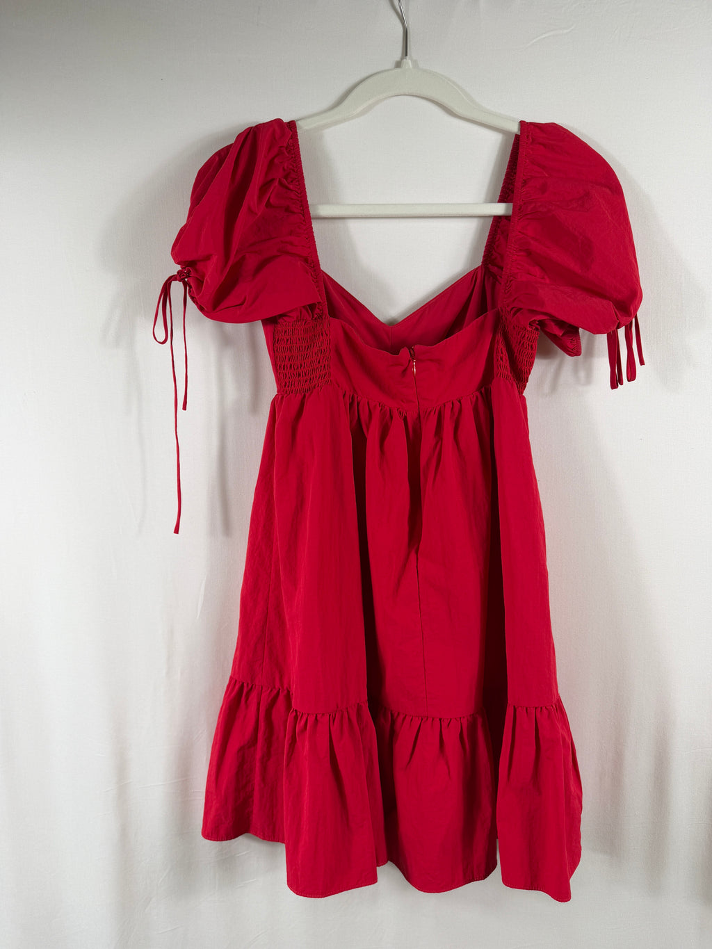 Amanda Uprichard Square-Neck Puff-Sleeve Babydoll Mini Dress — Red — front