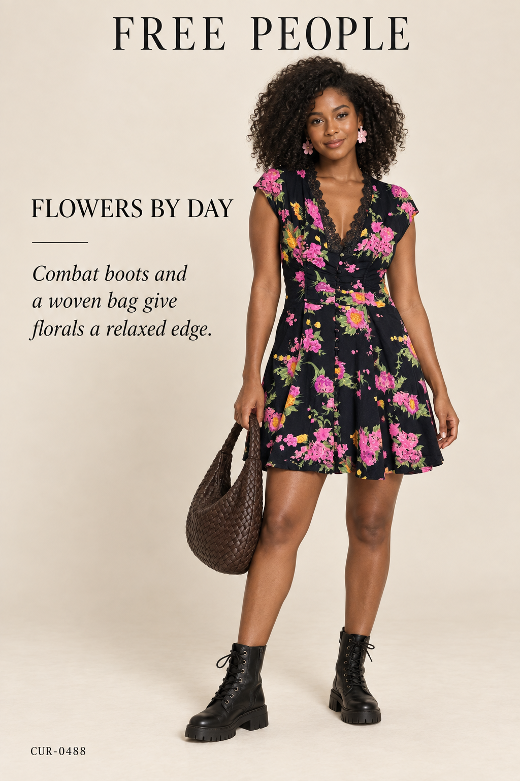 Free People Black Floral Lace-Trim Cap-Sleeve Mini Dress – styled: Flowers by Day
