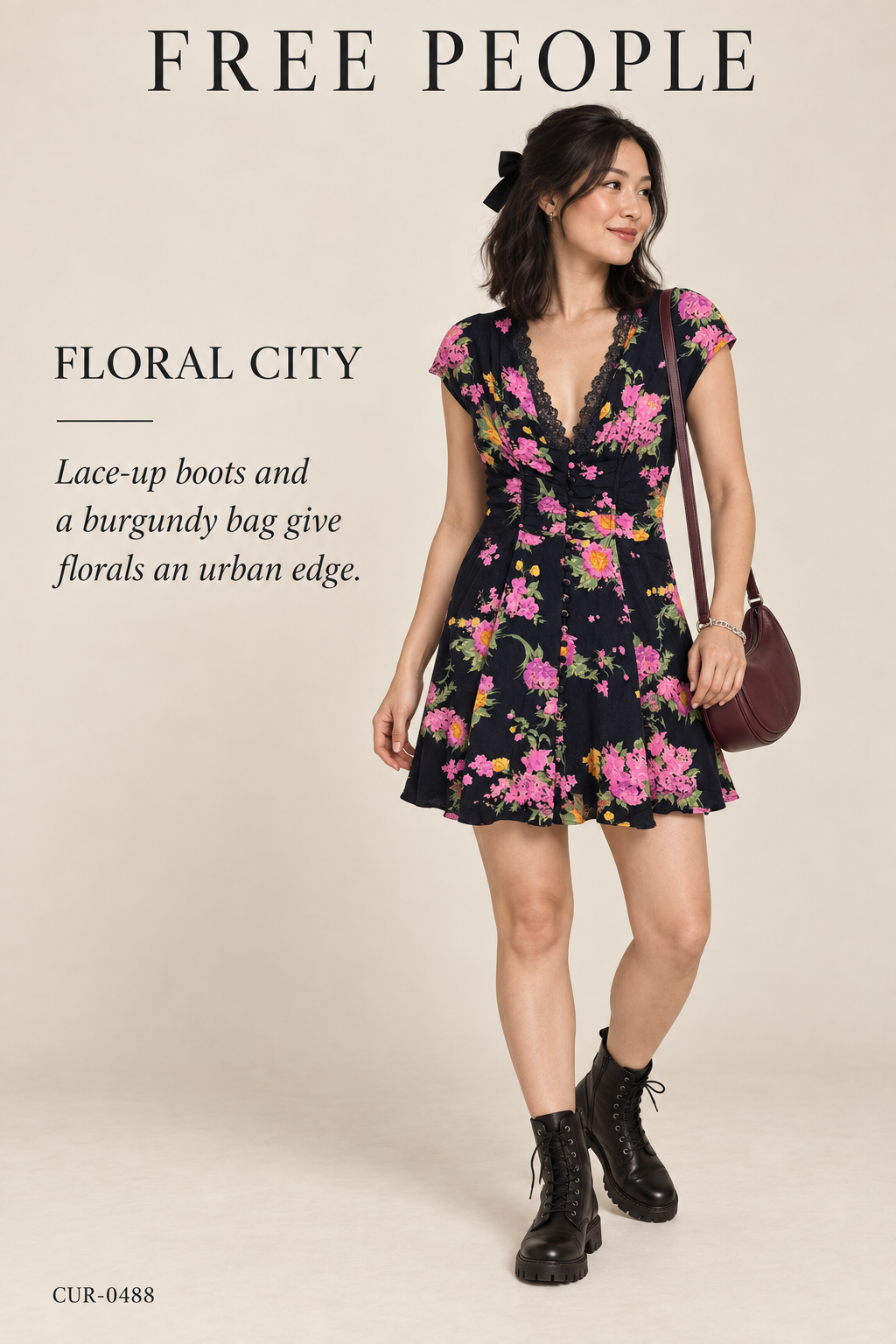 Free People Black Floral Lace-Trim Cap-Sleeve Mini Dress – styled: Floral City