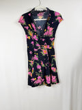 Free People Black Floral Lace-Trim Cap-Sleeve Mini Dress – front