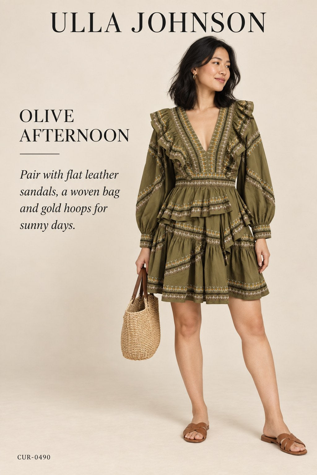 Ulla Johnson Anais Dress – Olive – styled editorial look 1