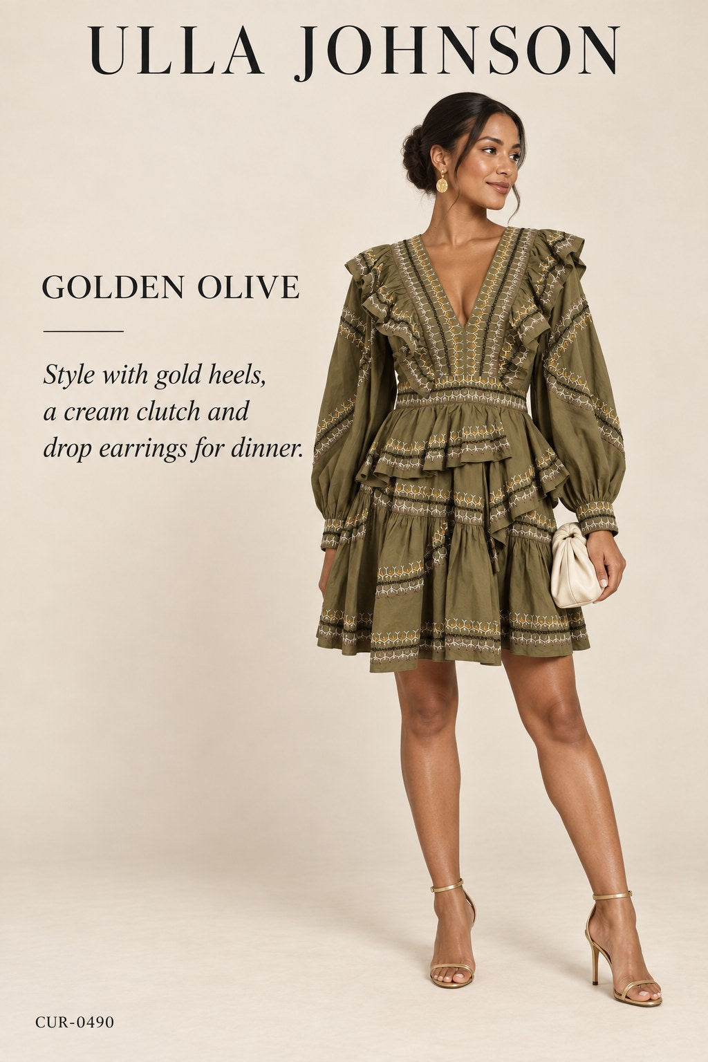 Ulla Johnson Anais Dress – Olive – styled editorial look 3