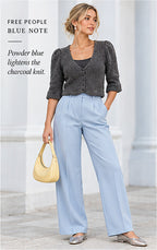 Free People Crop Bouclé Cardigan – Charcoal Grey – styled editorial look 1
