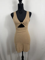 FP Beach Twist-Front Knit Mini Dress – Tan – front