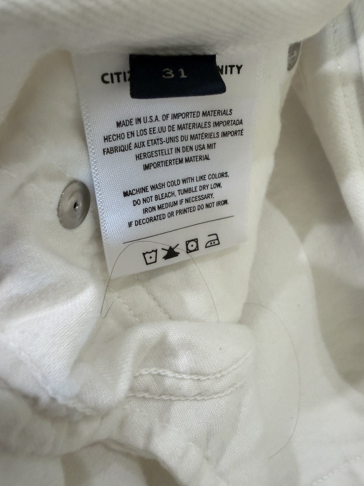 Citizens of Humanity White Denim Jeans – size label