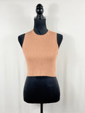 Bardot Tan Ribbed Sleeveless Crop Tank – front