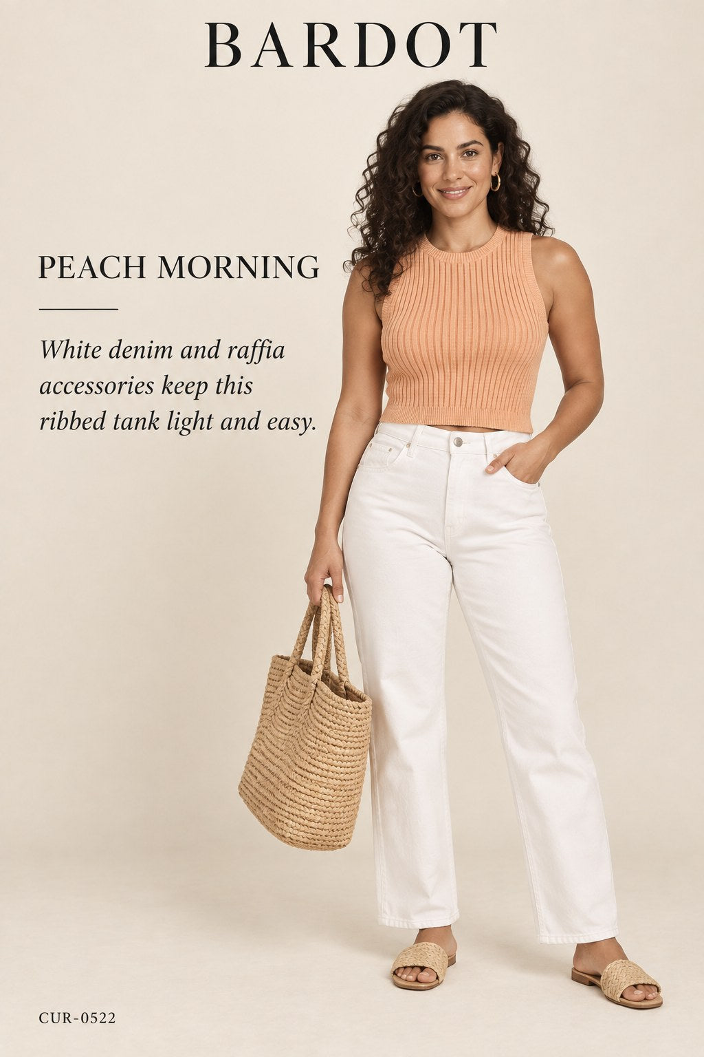 Bardot Tan Ribbed Sleeveless Crop Tank