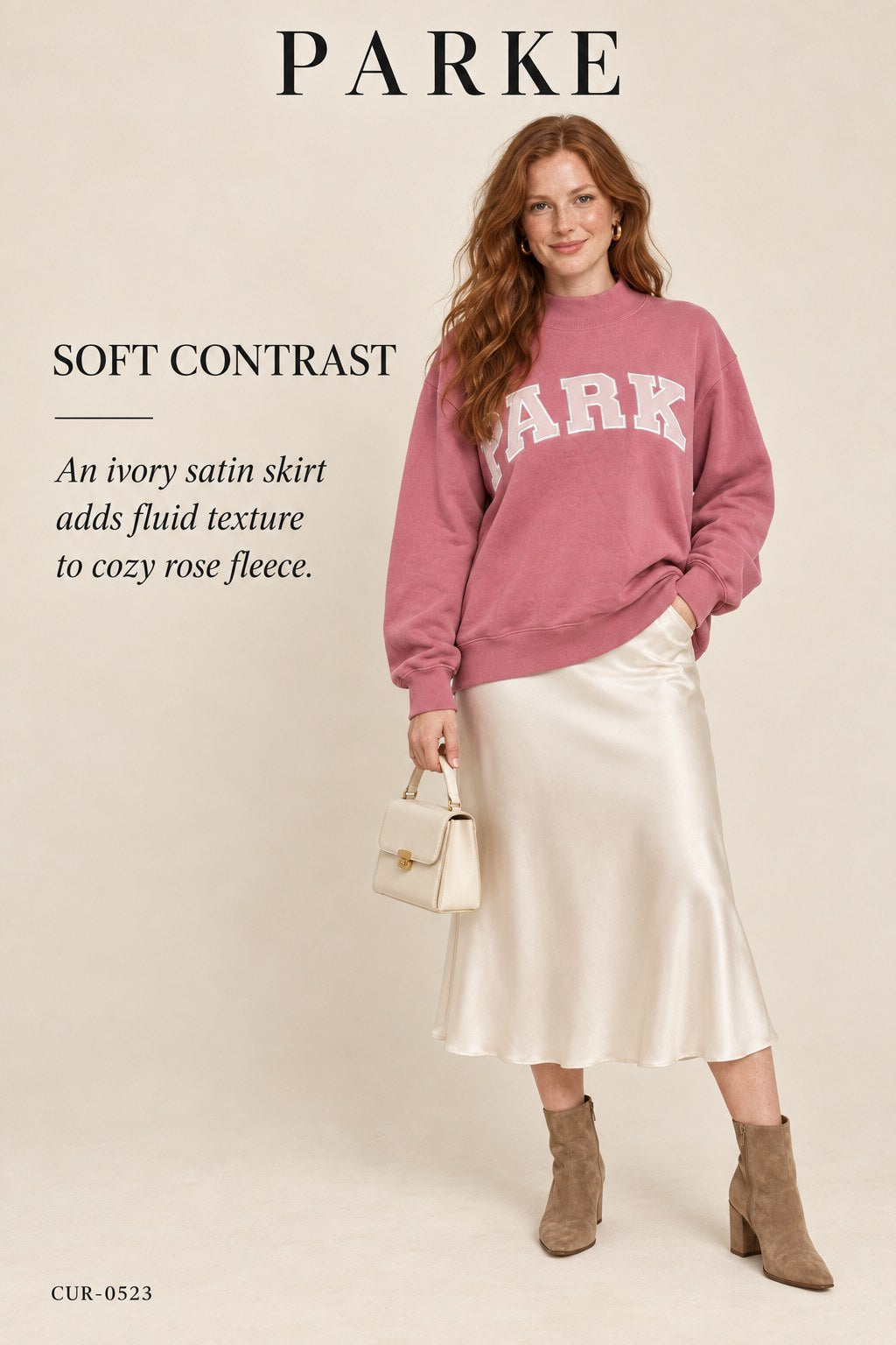 PARKE Dusty Rose Logo Crewneck Sweatshirt – styled: Soft Contrast