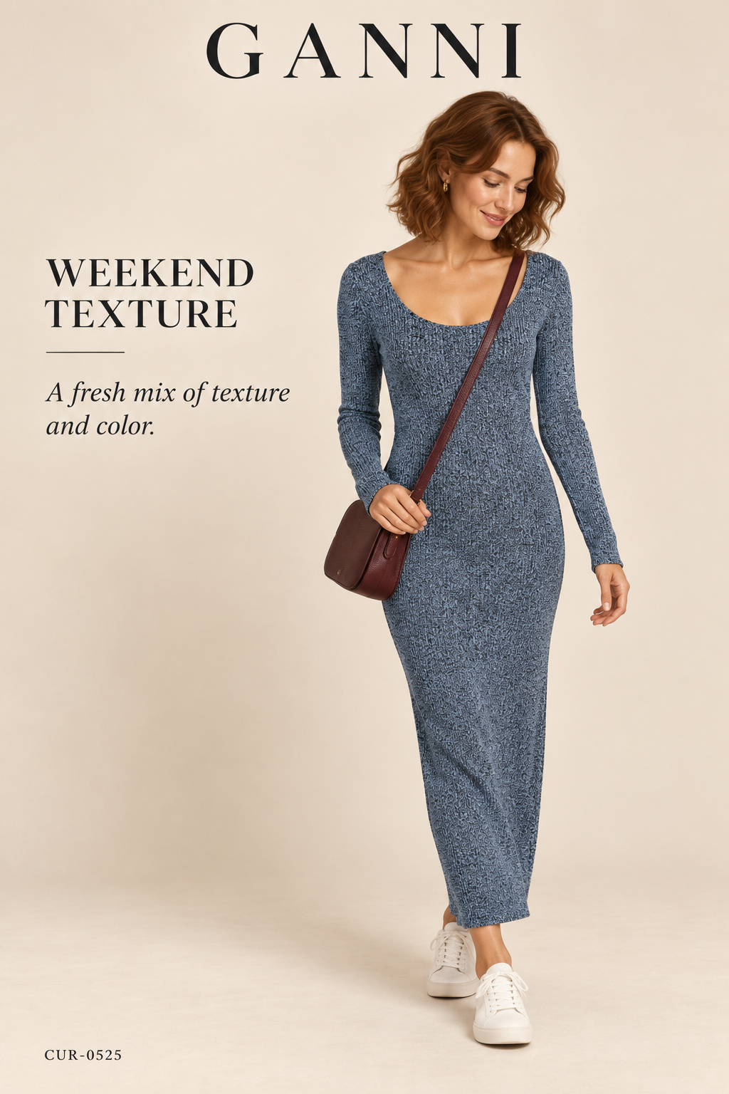 GANNI Melange Rib-Knit Midi Dress – Blue Melange