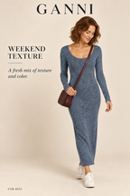 GANNI Melange Rib-Knit Midi Dress – Blue Melange