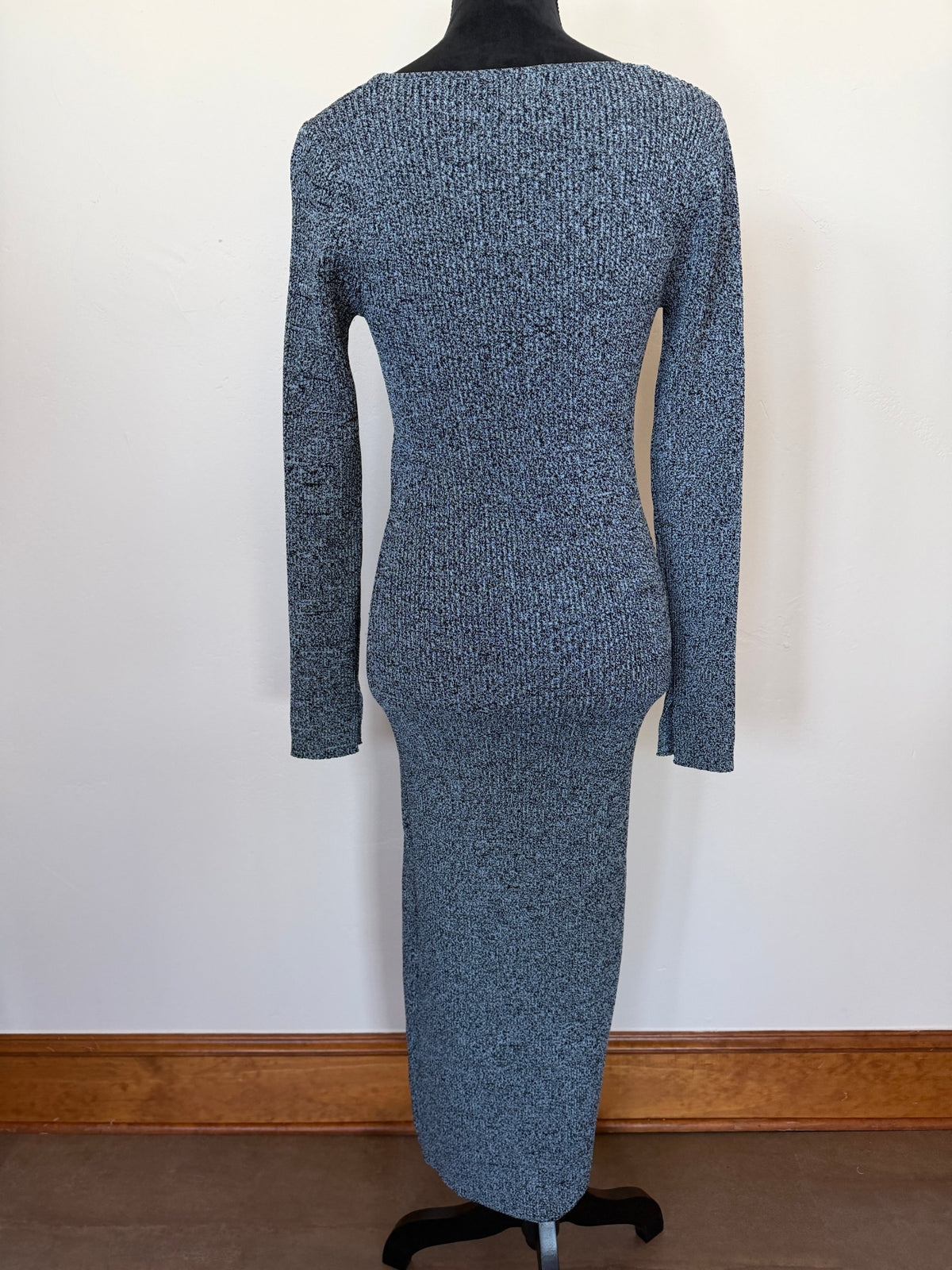 GANNI Melange Rib-Knit Midi Dress – Blue Melange