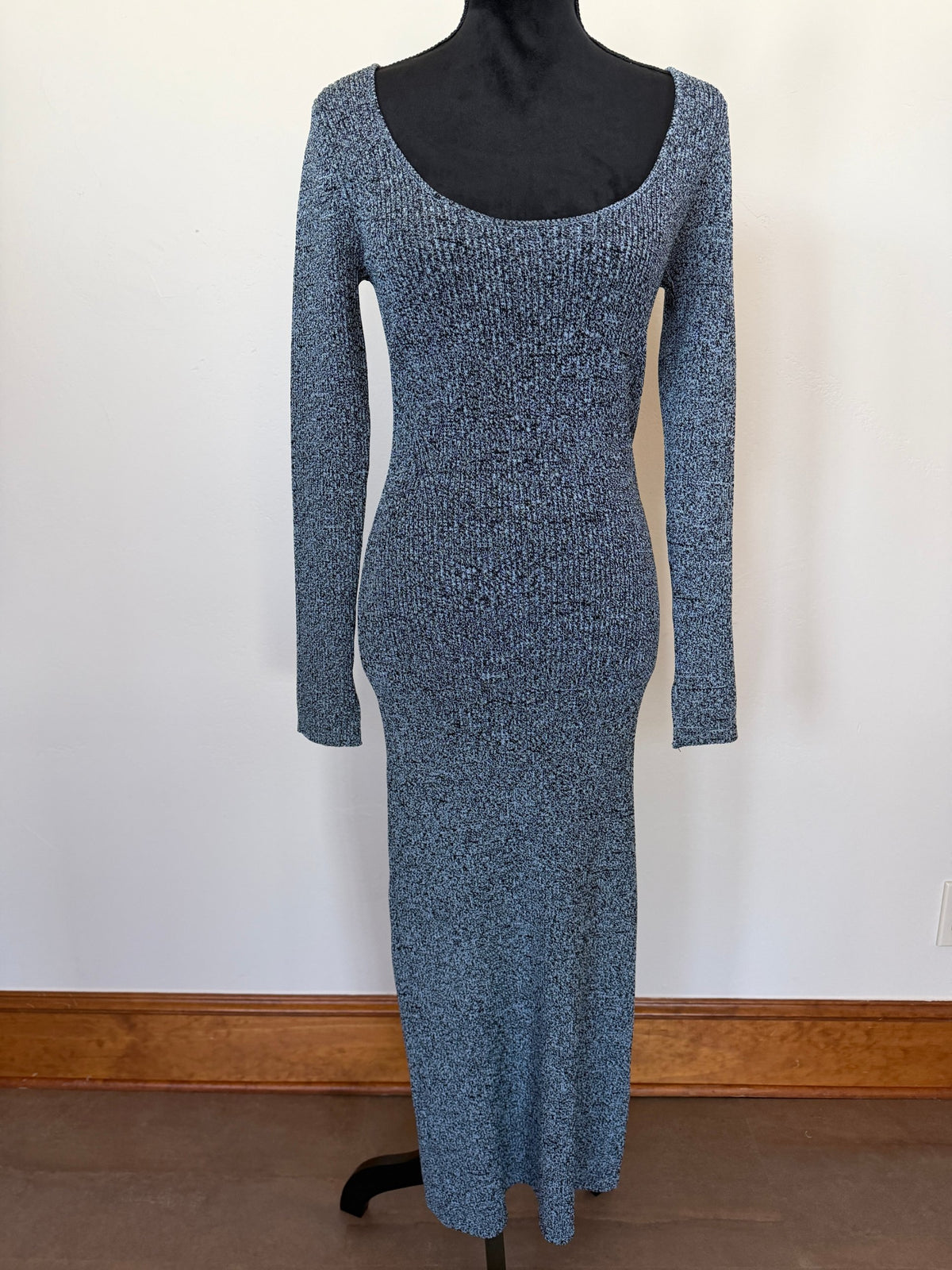 GANNI Melange Rib-Knit Midi Dress – Blue Melange